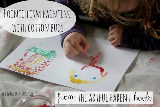 Pointillism painting with cotton buds from The Artful Parent