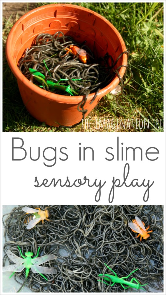 Bugs in slimy spaghetti sensory play- great for Halloween!