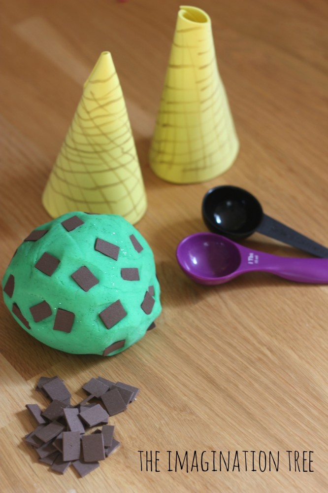 Invitation to play with mint choc chip play dough ice cream