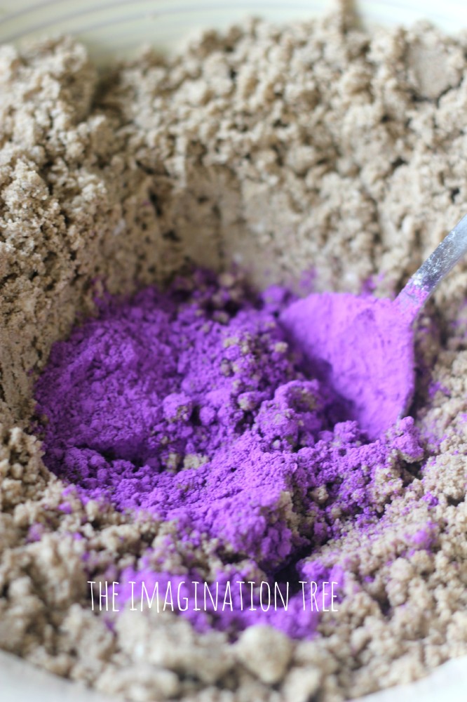 Mixing colour into home made moon sand