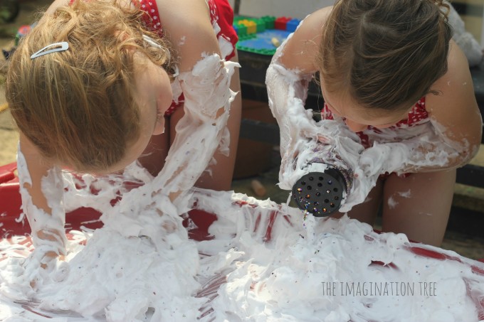 Playing with sensory soap fluff