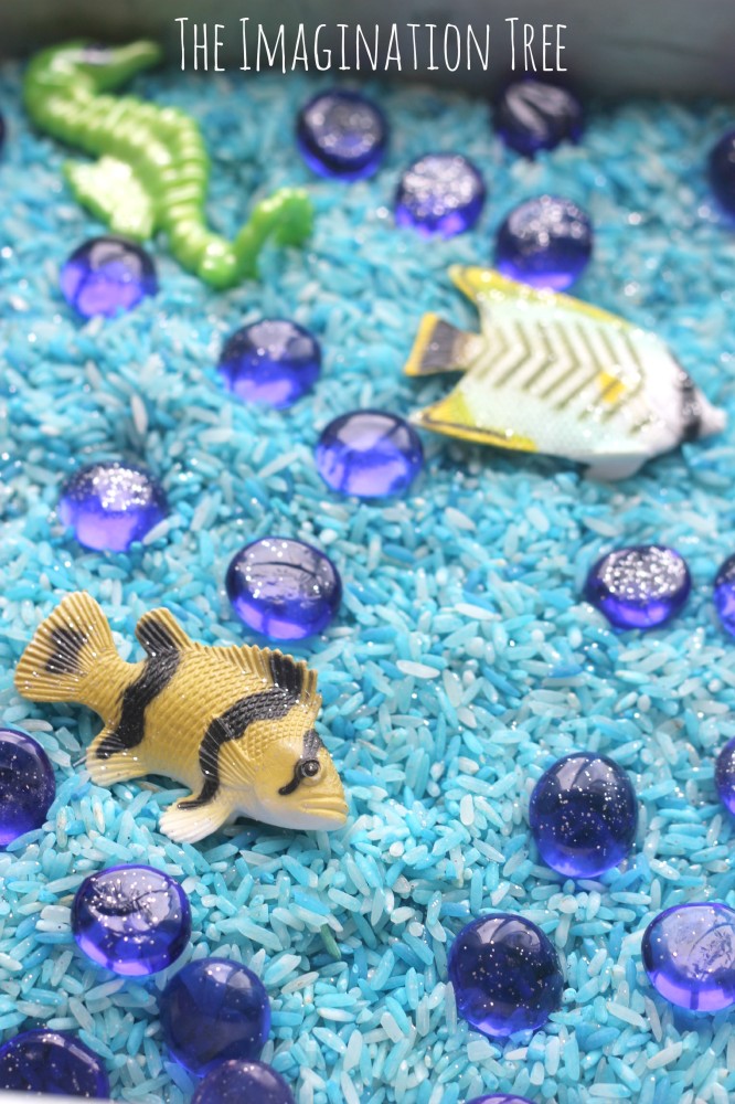 Invitation to play with under the sea sensory rice