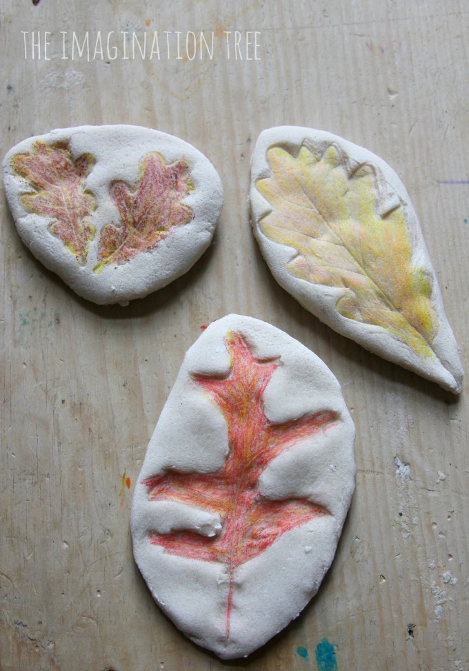 Coloured salt dough leaf impressions