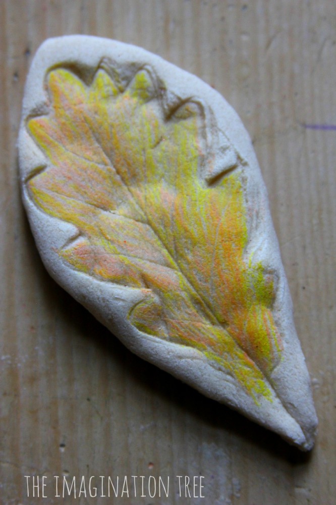 Natural leaf prints in salt dough