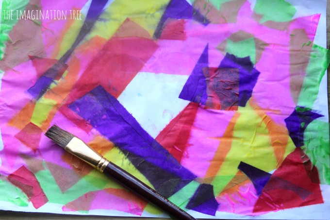 Beautiful layered tissue paper bleeding art