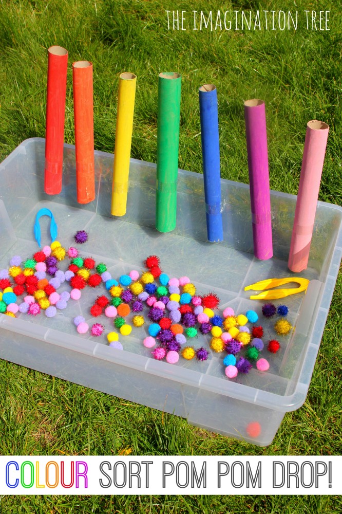 Colour sorting pom pom drop game for preschoolers!