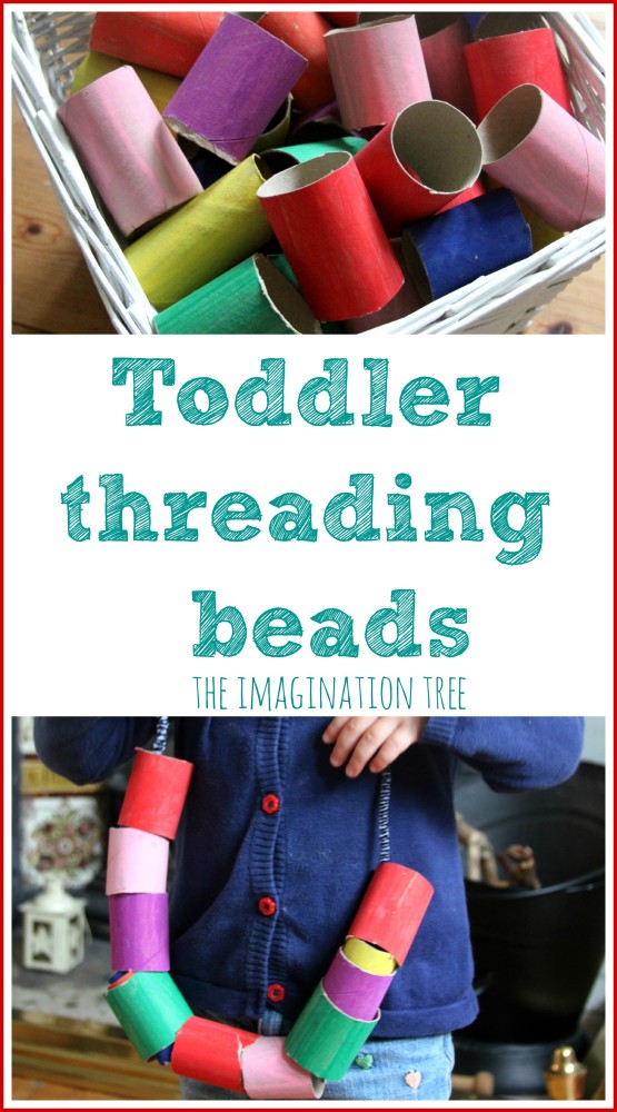 Toddler threading beads fine motor activity