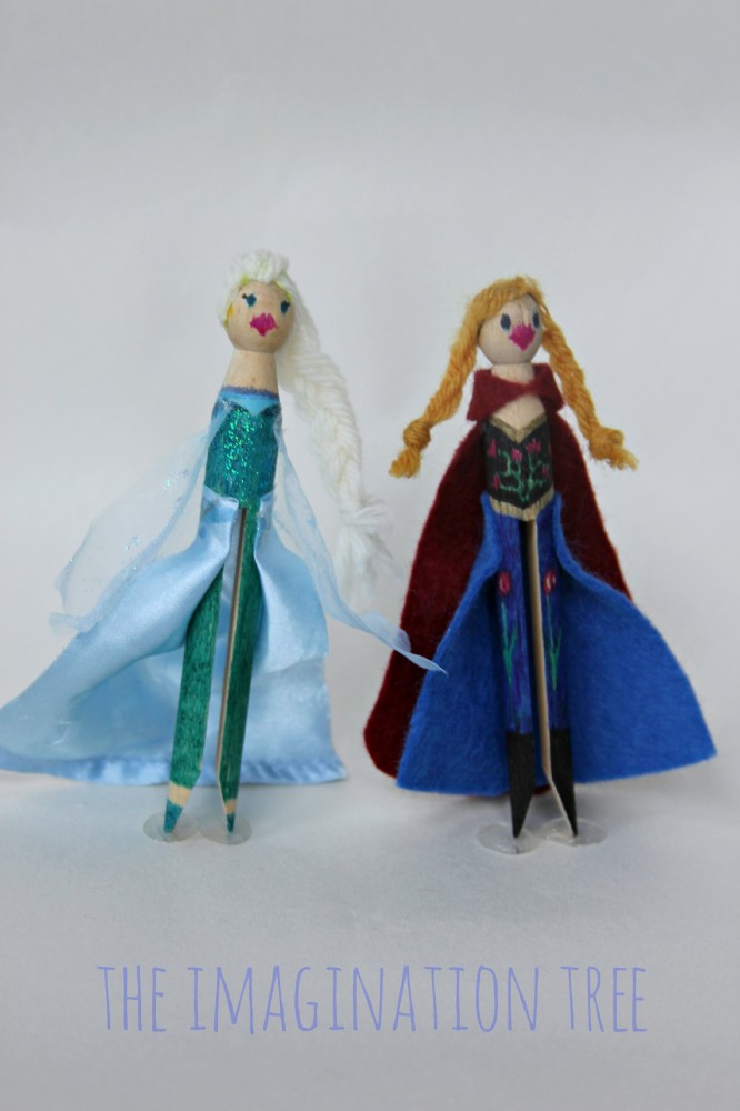 DIY Elsa and Anna peg dolls