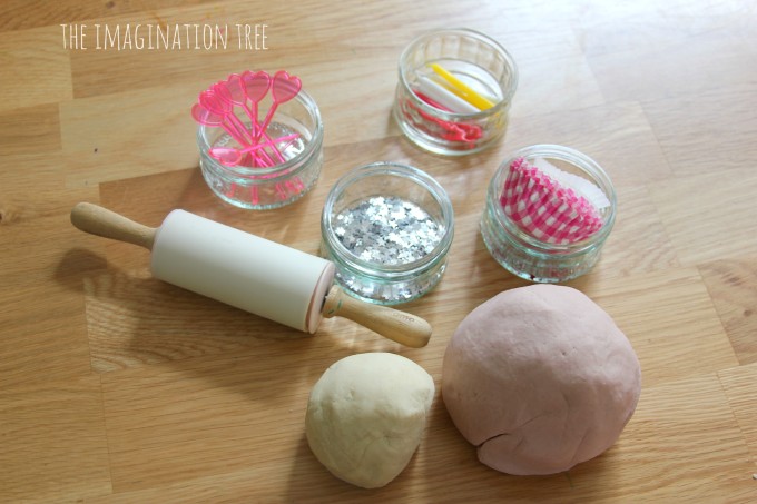 Invitation to play with strawberries and cream play dough