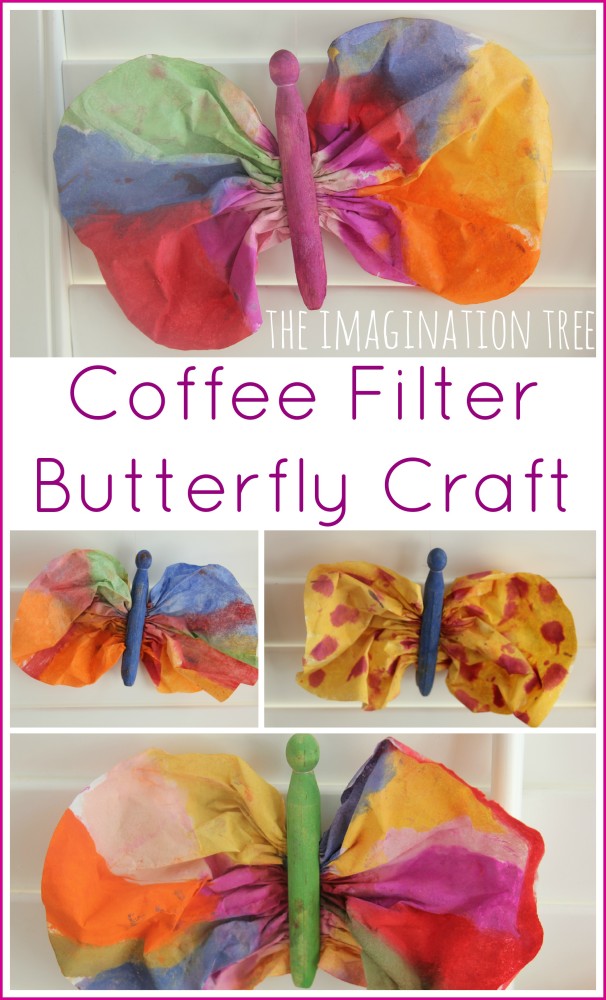 Coffee filter and clothes peg butterfly craft
