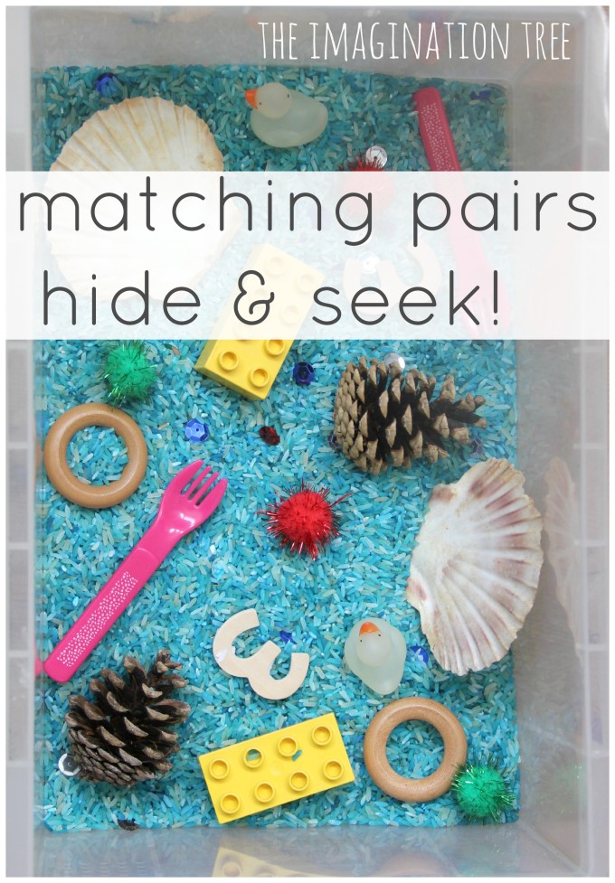 Matching pairs hide and seek sensory tub game for toddlers!
