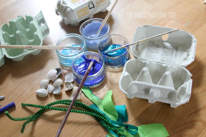 Materials for egg carton ocean craft