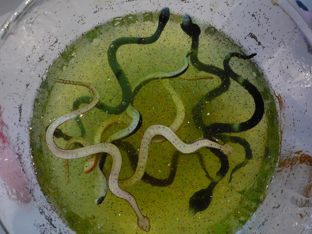 Snakes in jelly sensory play