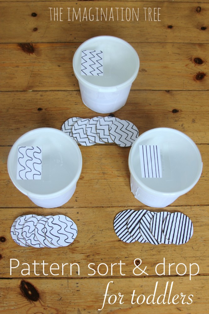 DIY pattern sort and drop fine motor game for toddlers