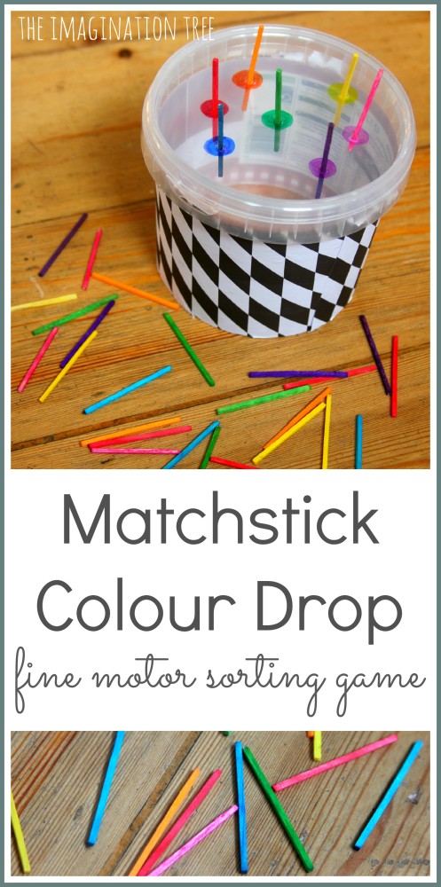 Match stick colour drop fine motor sorting game for preschoolers