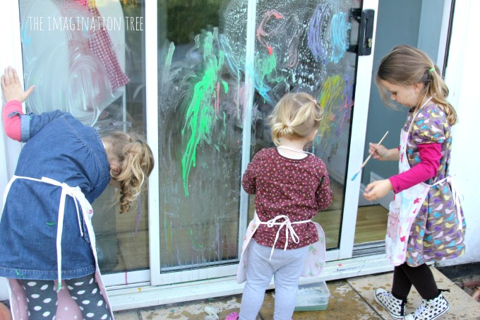 Painting the windows with washable window paint