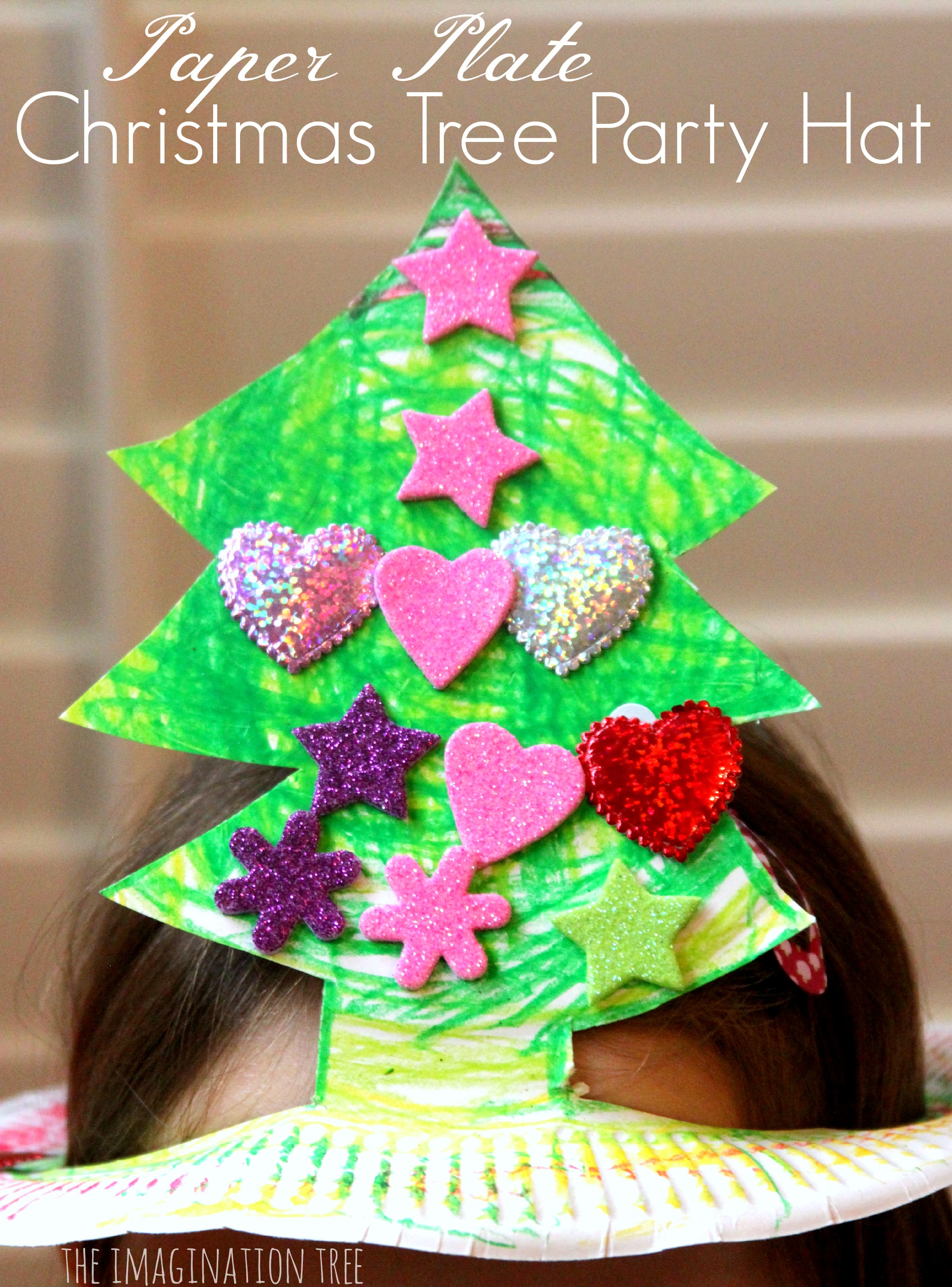 Paper plate christmas tree hat craft