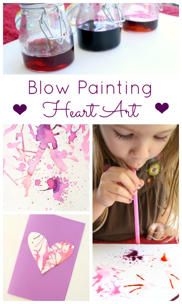 Blow Painting Heart Art Valentine's Day Activity for Kids