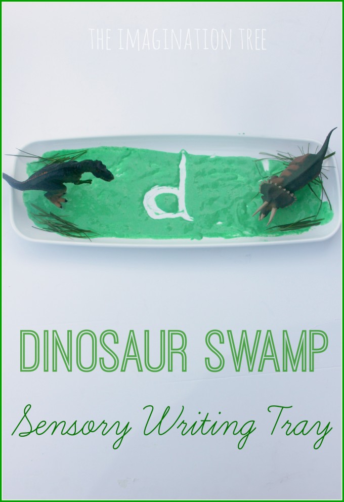 Dinosaur swamp sensory writing activity for kids