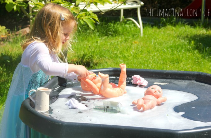 Baby washing and drying activity for preschoolers