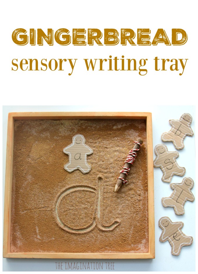 Gingerbread man sensory writing tray literacy activity