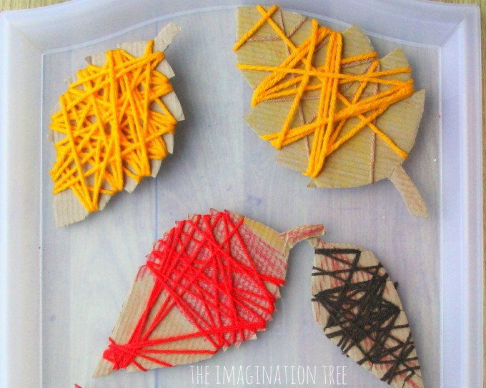Yarn wrap Autumn leaves craft for kids
