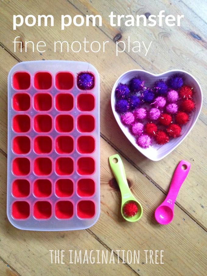 Pom pom transfer fine motor play for toddlers and preschoolers