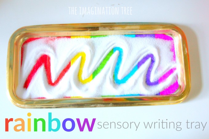 Rainbow sensory writing tray literacy activity