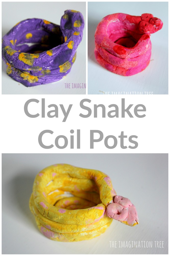 Clay snake coil pots- fun art activity for kids!