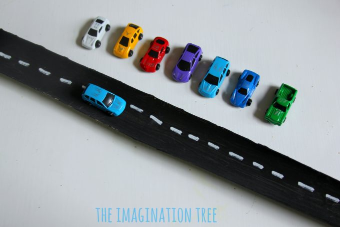 Cardboard tube racing car tracks game for kids