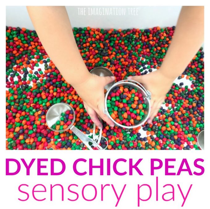 Dyed chick peas sensory play fun for kids!
