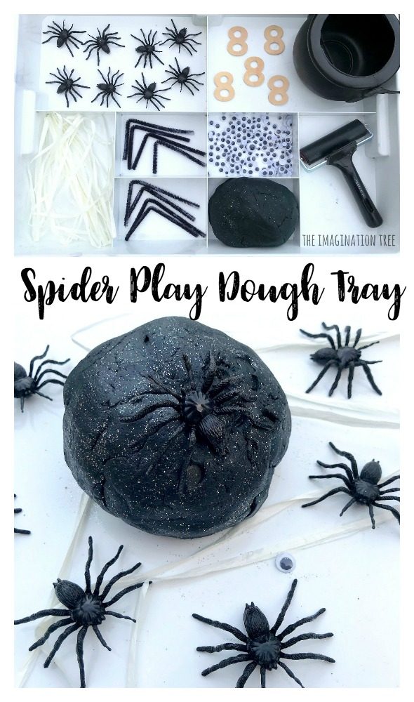 Let's play with a spider play dough activity tray!