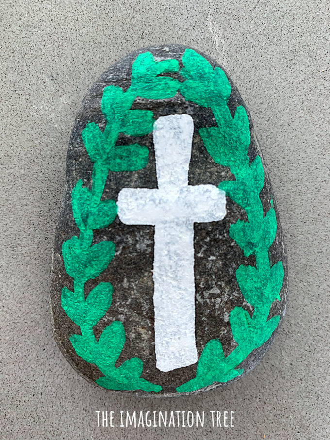 Easter egg Pebble Craft with a cross