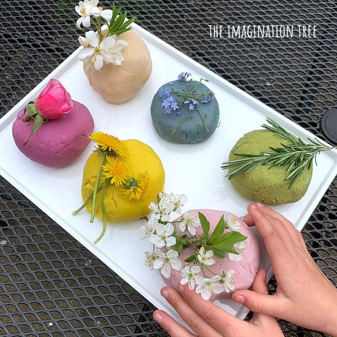 Natural play dough and flowers